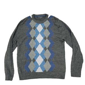 Tricots St. Raphael Sweater Mens Large Gray Argyle LS Lightweight Crew Neck